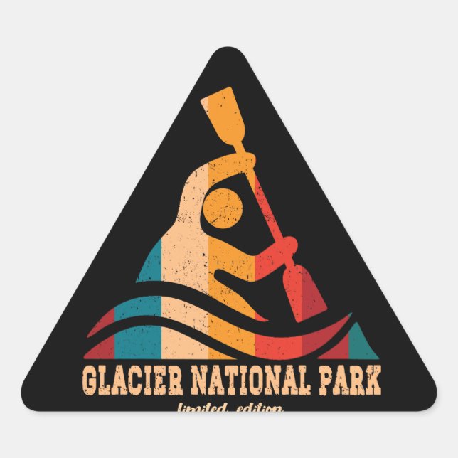 Retro Glacier National Park Kayaking Triangle Sticker (Front)