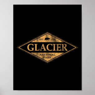Retro Glacier National Park Montana Women Men Kids Poster