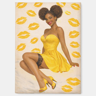 Retro Glam Afro Pin-Up Girl in Yellow Dress Magnet