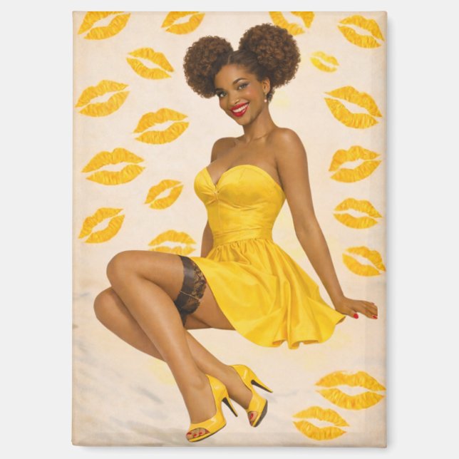Retro Glam Afro Pin-Up Girl in Yellow Dress  Magnet (Front)