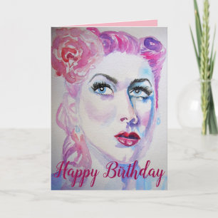Retro Glam Girls Birthday Card Watercolor