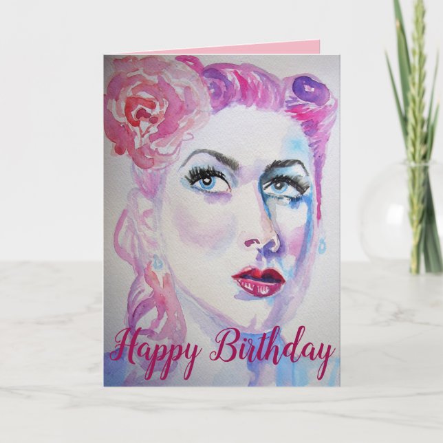 Retro Glam Girls Birthday Card Watercolor (Front)