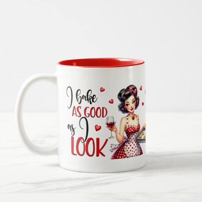 Retro Glam Housewife Funny Sarcastic Kitchen Quote Two-Tone Coffee Mug (Left)