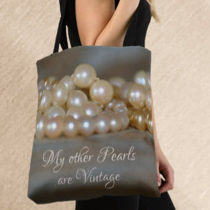 Retro Glam Pearls Grey and Cream Beautiful Chic Tote Bag
