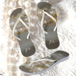 Retro Glam Pearls with Initials Thongs<br><div class="desc">Pearls are classic, but fun too! Wear elegant strands of creamy luminescent pearls poolside, beach or anytime and place in this pair of unique grey flip flops. They are retro glam and chic in shades of cream and grey. Easily personalised with initials, these are ideal for bridesmaids or a bachelorette...</div>