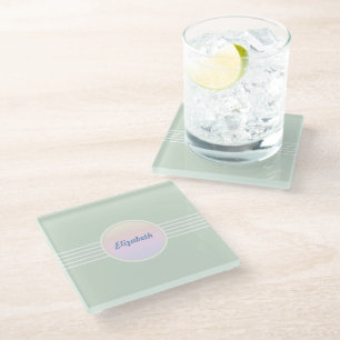 Retro Glam Personalised Mint Green and Opal Glass Coaster
