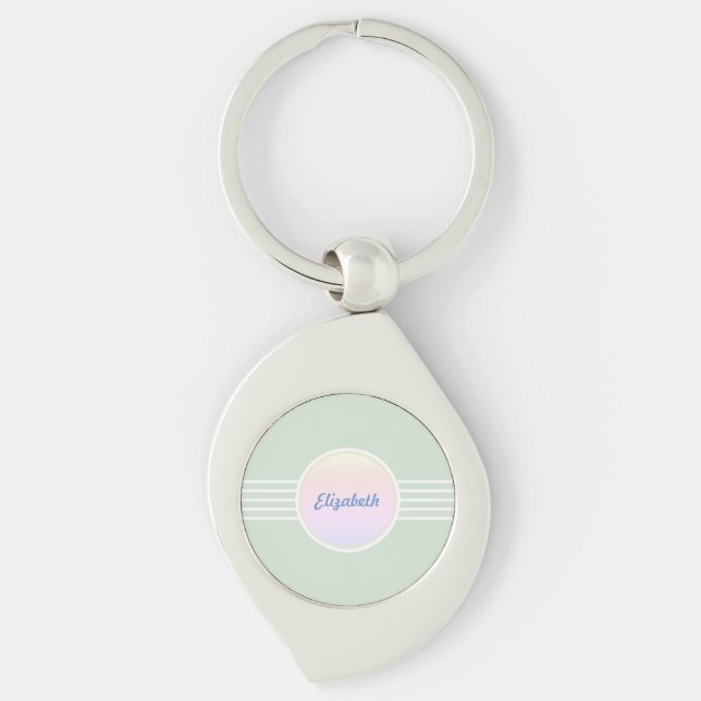 Retro Glam Personalised Mint Green and Opal Key Ring (Front)