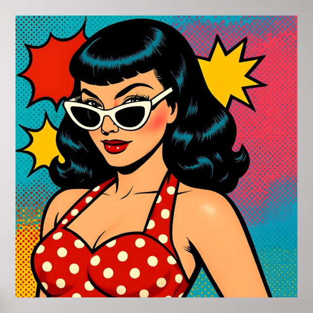 Retro Glam Pop Art Woman in Cat-Eye Sunglasses Poster (Front)