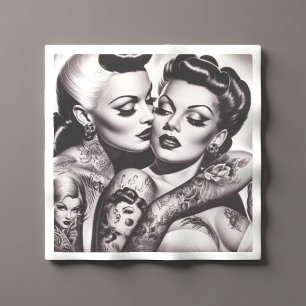 Retro Glam Tattoo Girls Napkin