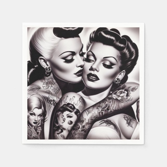 Retro Glam Tattoo Girls Napkin (Front)