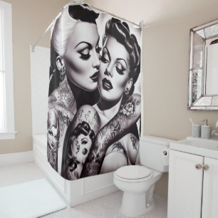 Retro Glam Tattoo Girls Shower Curtain