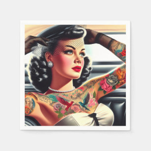 Retro Glam Tattooed Pin-up Napkin