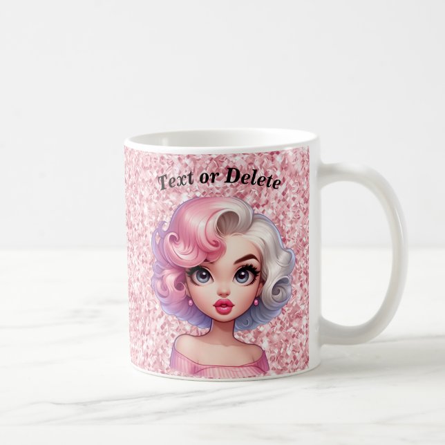 Retro Glamour Girl Animated Cute Cartoon Beauty Coffee Mug (Right)