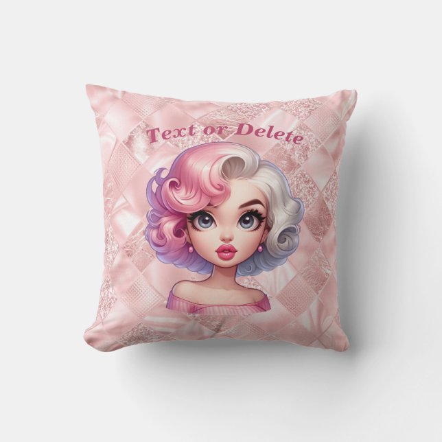 Retro Glamour Girl Animated Cute Cartoon Beauty Cushion (Front)