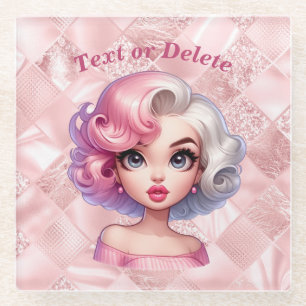 Retro Glamour Girl Animated Cute Cartoon Beauty Glass Coaster