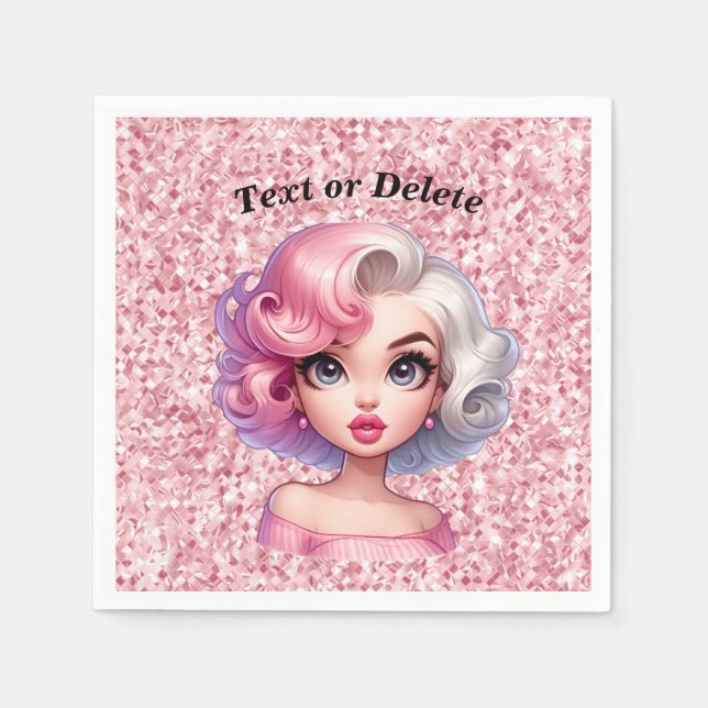 Retro Glamour Girl Animated Cute Cartoon Beauty Napkin (Front)