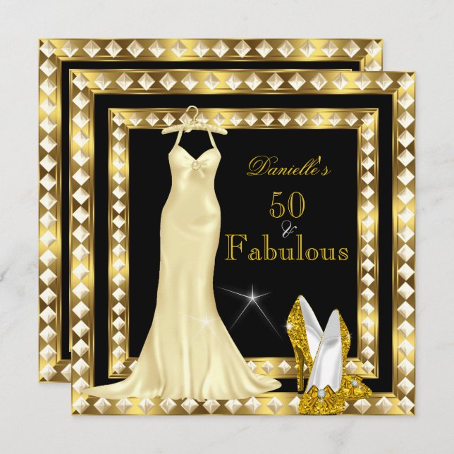 Retro Glamour Hollywood Fabulous 50 Gold Deco 2 Invitation (Front/Back)