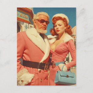 Retro Glamour Winter Couple Style Holiday Postcard