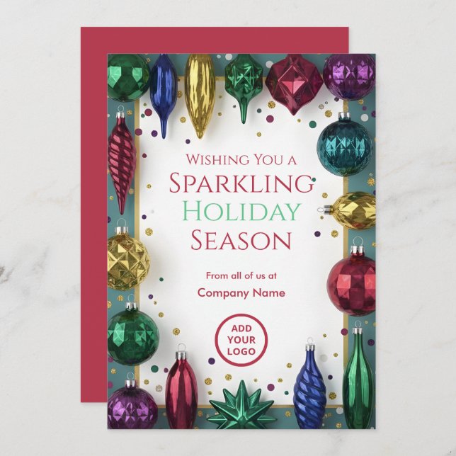 Retro Glass-Ornament Luxe | Business Greetings Holiday Card (Front/Back)