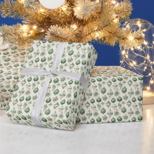 Retro Glass Ornaments - Festive Green Nostalgia Wrapping Paper