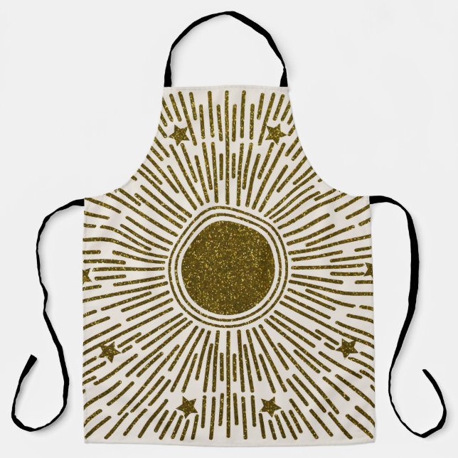 Retro glitter, golden sun with rays apron (Front)