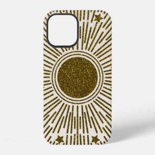 Retro glitter, golden sun with rays iPhone 12 case