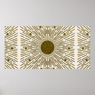 Retro glitter, golden sun with rays poster