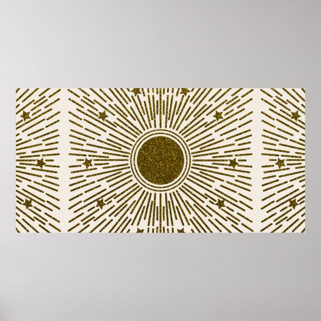 Retro glitter, golden sun with rays poster (Front)