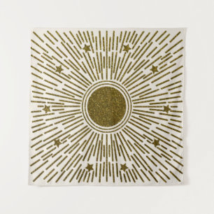 Retro glitter, golden sun with rays tapestry