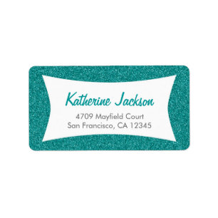 Retro Glitter Teal Address Labels