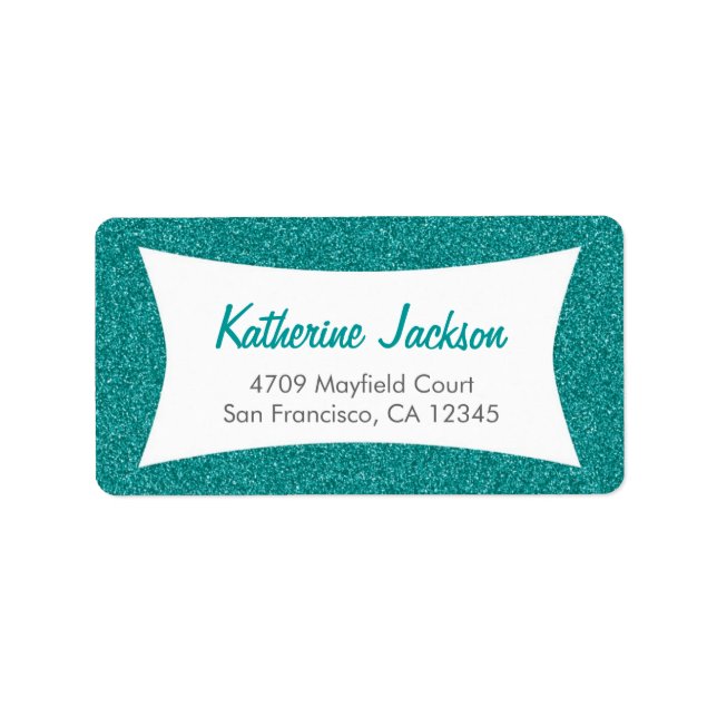 Retro Glitter Teal Address Labels (Front)