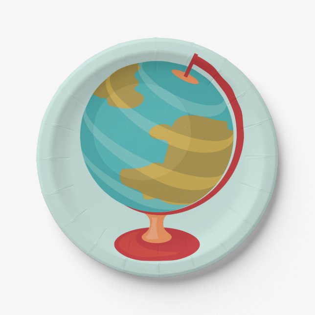 Retro Globe Illustration Vintage Earth Map  Paper Plate (Front)