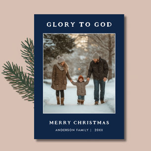 Retro Glory To God Religious Christmas Photo Card
