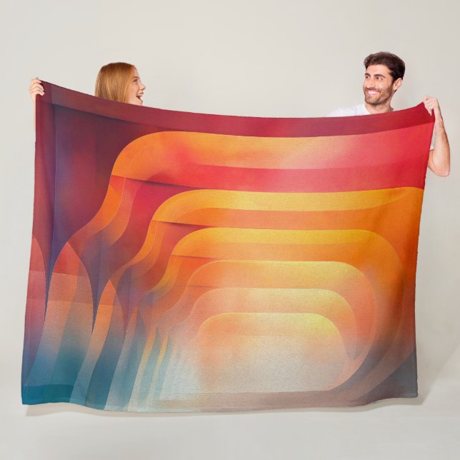 Retro Glow Arches – Abstract Mid-Century Fleece Blanket (In Situ)
