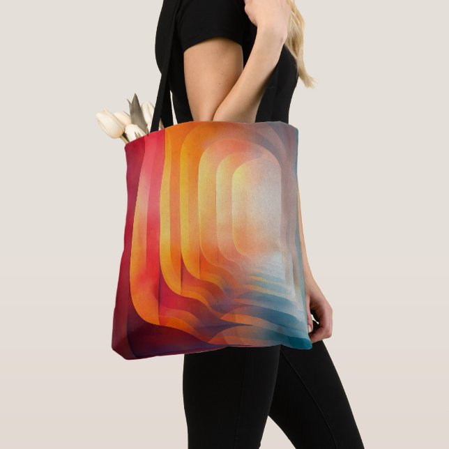 Retro Glow Arches – Abstract Mid-Century Tote Bag (Close Up)