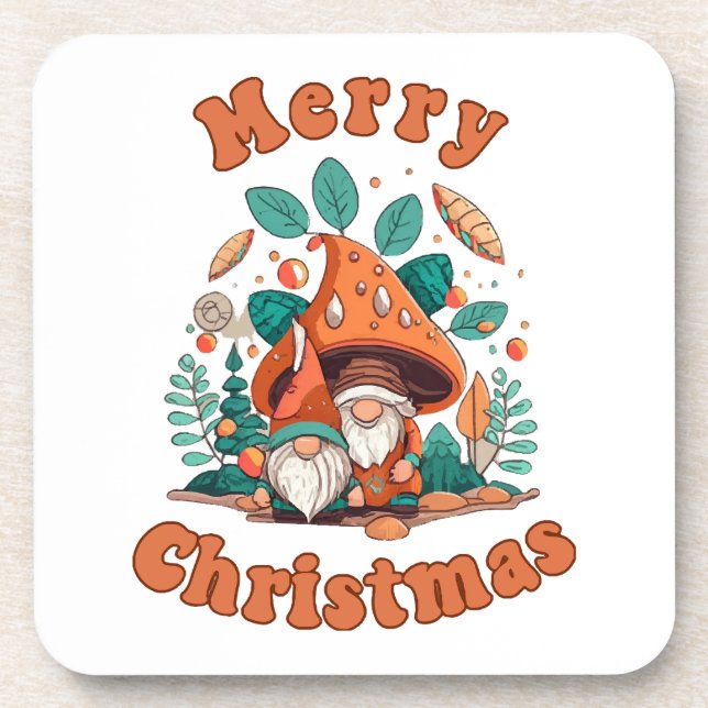 Retro Gnome Christmas Coaster (Front)