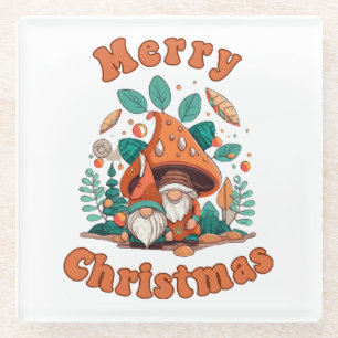 Retro Gnome Christmas Glass Coaster