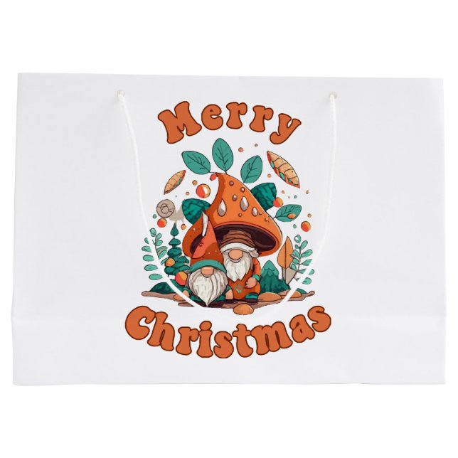 Retro Gnome Christmas Large Gift Bag (Back)