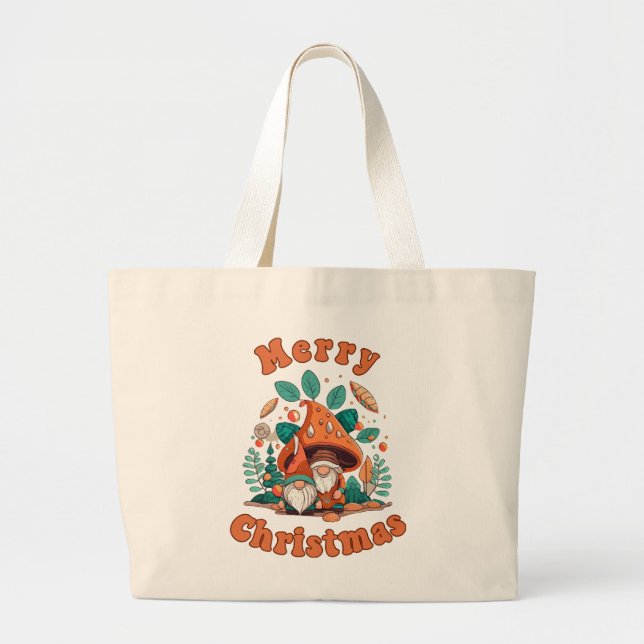 Retro Gnome Christmas Large Tote Bag (Front)