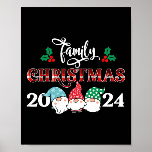 Retro Gnome Family Christmas 2024 Red Plaid Pajama Poster