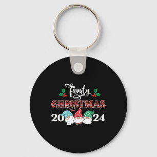 Retro Gnome Family Christmas Red Plaid Pajamas Gro Key Ring