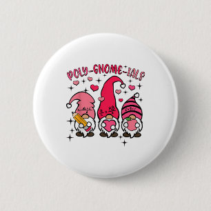 Retro Gnome Math Teacher Valentines Day Poly Gnome 6 Cm Round Badge