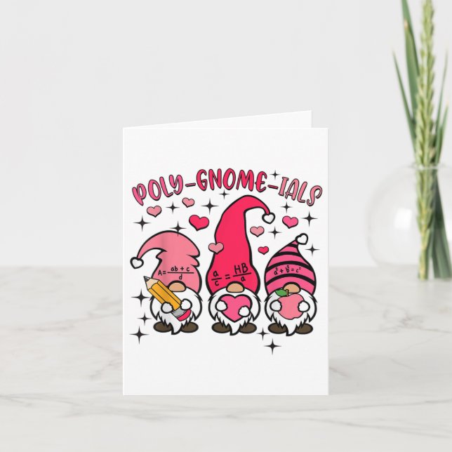 Retro Gnome Math Teacher Valentines Day Poly Gnome Card (Front)