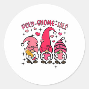 Retro Gnome Math Teacher Valentines Day Poly Gnome Classic Round Sticker