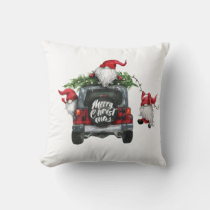 Retro Gnomes Christmas Buffalo Red Truck Holiday Cushion