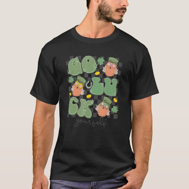 Retro Go Luck Yourself Saint Patrick's Day Checker T-Shirt (Front)