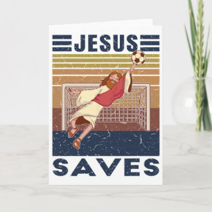 Retro Goalkeeper Jesus Saves Soccer Goal Card