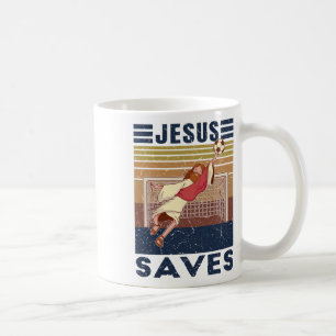 Retro Goalkeeper Jesus Saves Soccer Goal  Coffee Mug