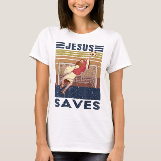 Retro Goalkeeper Jesus Saves Soccer Goal  T-Shirt