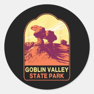 Retro Goblin Valley State Park Hiking Camping Trip Classic Round Sticker